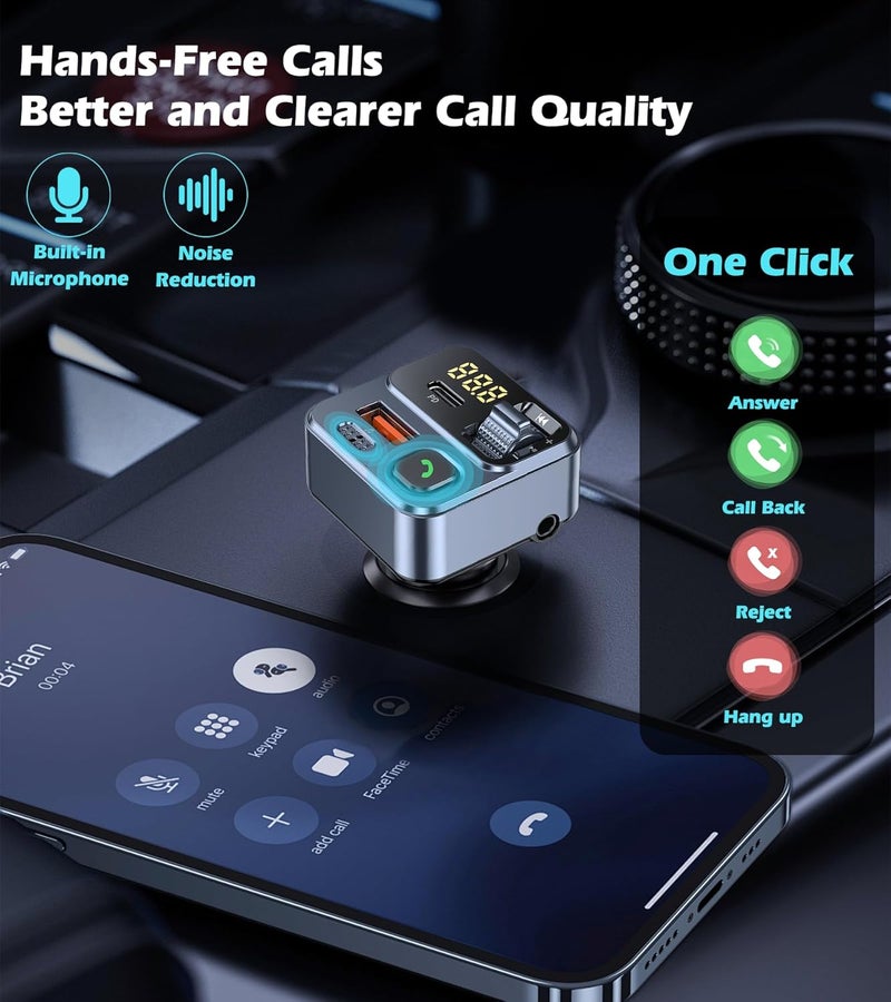KAIY FM Transmitter Bluetooth Car Adapter, Car Radio Bluetooth Transmitter HandsFree Calling Music Player, FM Radio Adapter 42W Type-C Fast Charging, Support USB Drive - Image 4